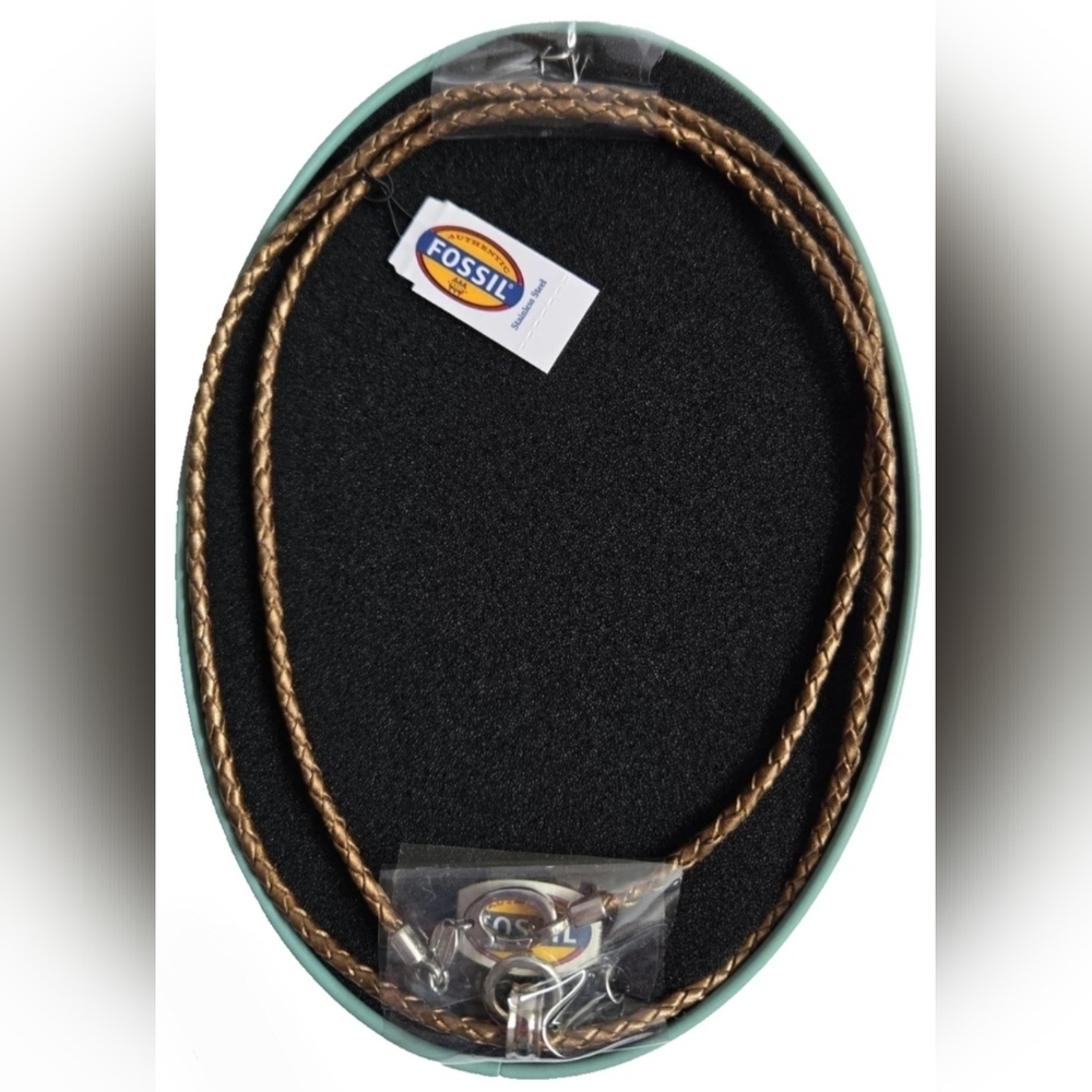 Fossil Charm Braided Leather Necklace